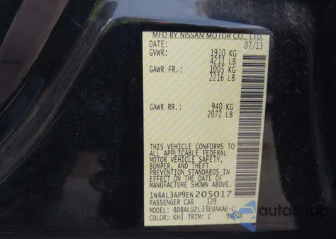 2014 Nissan Altima 2.5 Sv from USA, damaged, VIN 1N4AL3AP9EN205017